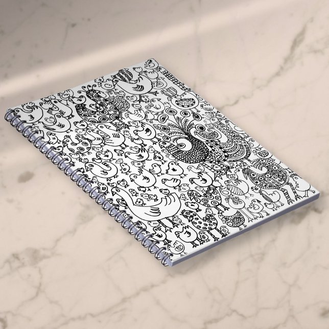 Modernes einfaches Schwarz-Weiß-Muster Notizblock (Modern Simple Black and White Birds Pattern Notebook)