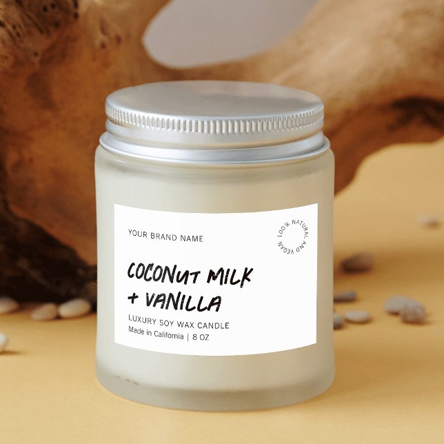 Modernes, einfaches, Schwarz-weißes, wassersichere Lebensmitteletikett (Rustic minimalist rectangle product label with handwritten distressed style font)