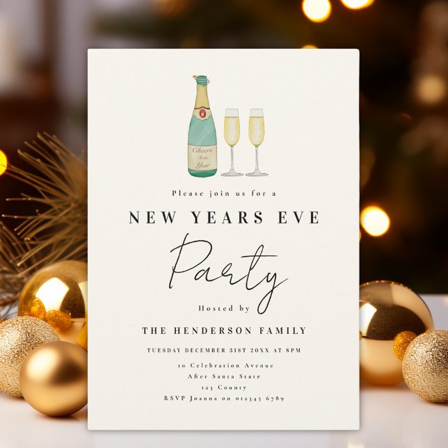 Modernes, einfaches Silvester-Party Einladung (Minimalist watercolor New Year’s Eve party invitation )