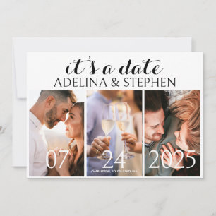 Modernes, einfaches Skript Drei Foto Galerie QR CO Save The Date