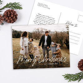 Modernes, einfaches Skript Frohe Weihnachtsfamilie Feiertagspostkarte