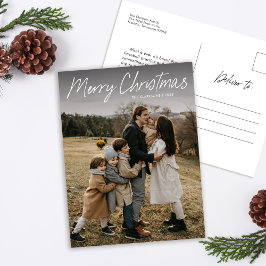 Modernes, einfaches Skript Frohe Weihnachtsfamilie Feiertagspostkarte