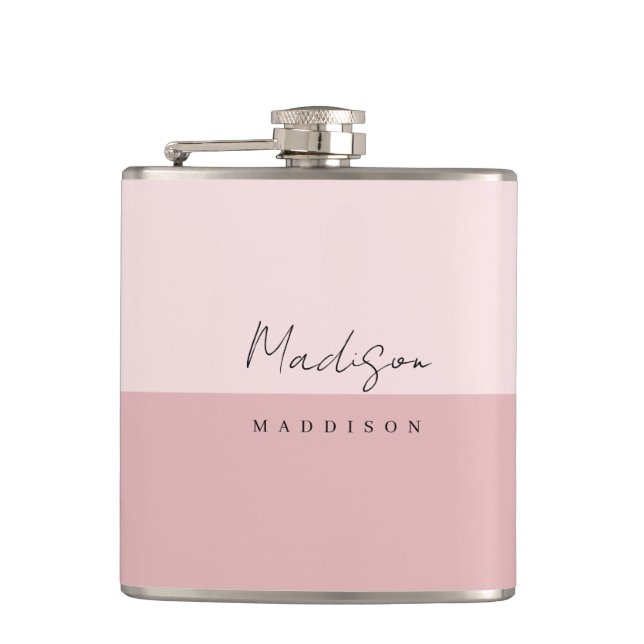 Modernes, einfaches, stilvolles Girly Blush Pink V Flachmann (Vorderseite)