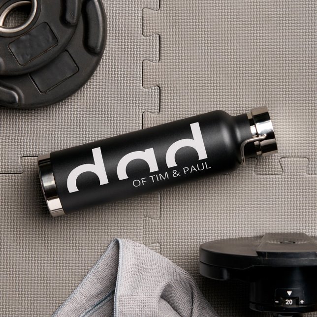 Modernes, einfaches Vater-Design mit Kindernamen Trinkflasche (Modern Minimalist Dad Typography Design Water Bottle)