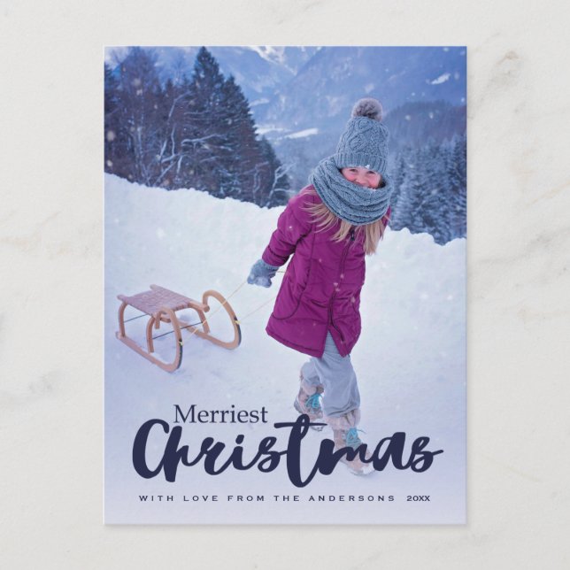 Modernes, einfaches Weihnachts-Script-Foto Feiertagspostkarte (Vorderseite)