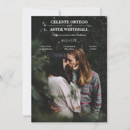 Modernes, einfaches, weißes Foto mit dunklem Text Einladung