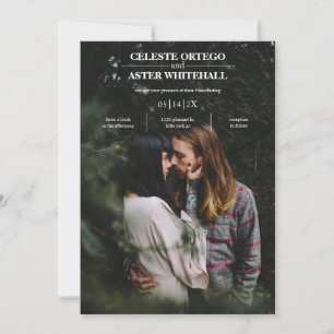 Modernes, einfaches, weißes Foto mit dunklem Text Einladung