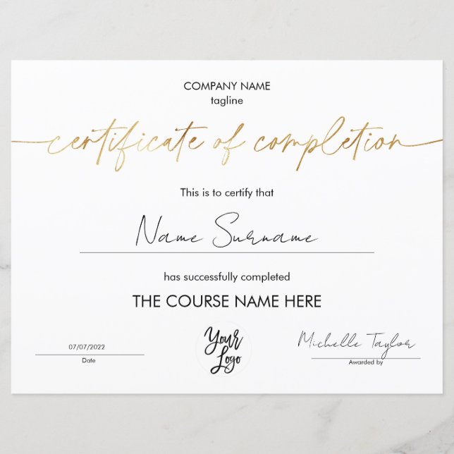 Modernes, einfaches Zertifikat für das Add-Logo fü (Vorderseite)