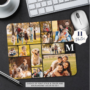 Modernes, einzigartiges 11-Foto Collage Monogramm Mousepad