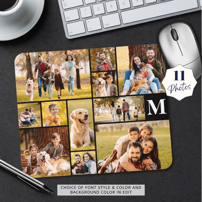 Modernes, einzigartiges 11-Foto Collage Monogramm Mousepad (Von Creator hochgeladen)