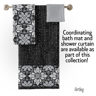 Modernes eklektisches Schwarz-weißes Blumenmuster Badhandtuch Set