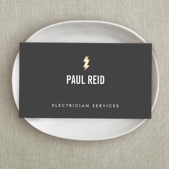 Modernes Electrician Gold Blitz Bolt Logo schwarz Visitenkarte (Von Creator hochgeladen)
