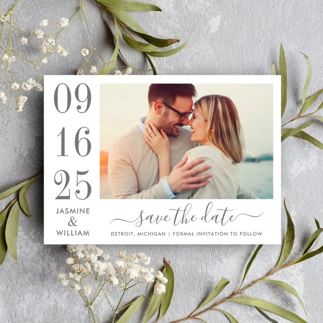 Modernes Elegance Charcoal Gray Wedding Foto Save The Date (Von Creator hochgeladen)