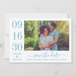 Modernes Elegance Dusty Blue Wedding Foto Save The Date