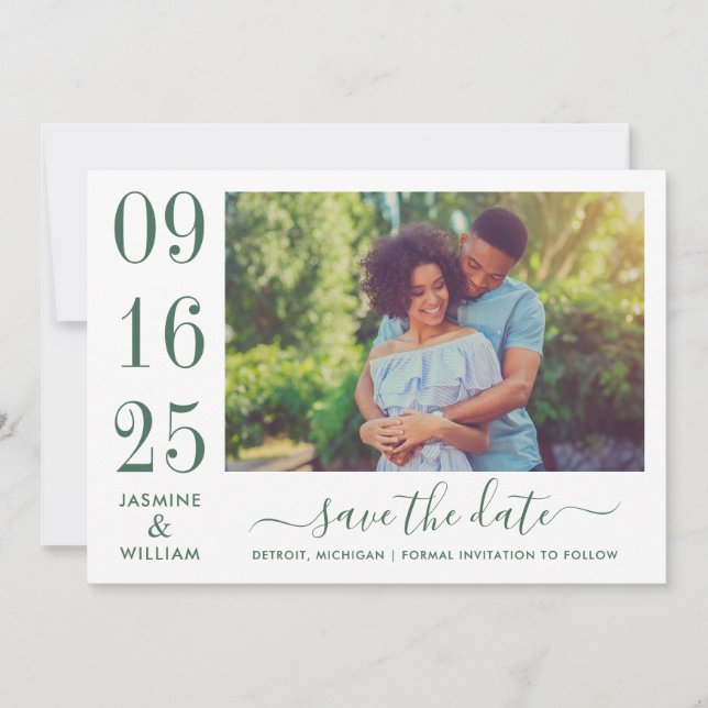 Modernes Elegance Emerald Green Wedding Foto Save The Date (Vorderseite)