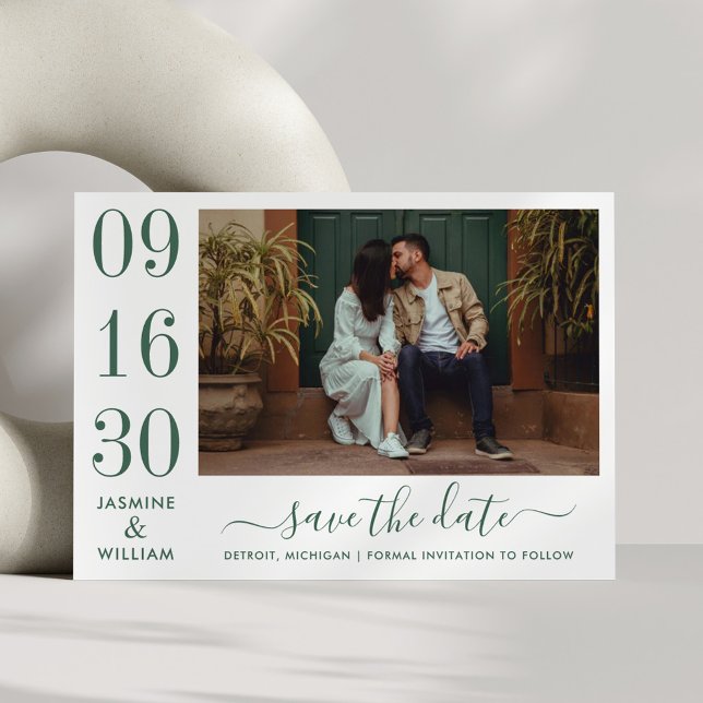 Modernes Elegance Emerald Green Wedding Foto Save The Date (Von Creator hochgeladen)