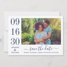 Modernes Elegance Navy Blue Wedding Foto Save The Date