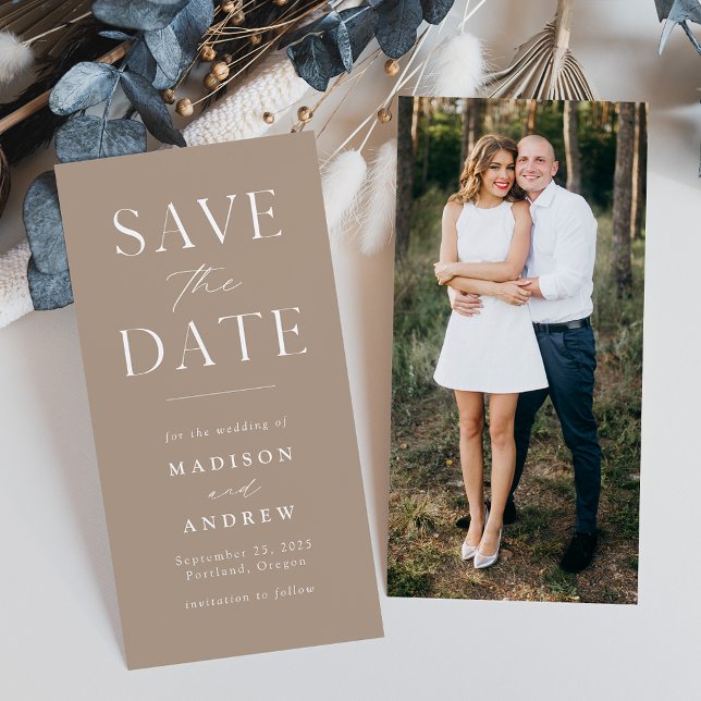 Modernes Elegance Taupe Foto Save the Date (Von Creator hochgeladen)