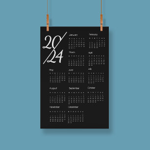Modernes Elegant 2024 Kalender Schwarz-Weiß Poster