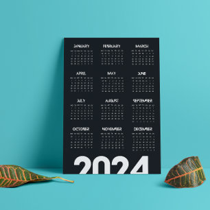 Modernes Elegant 2024 Kalender Schwarz-Weiß Programm