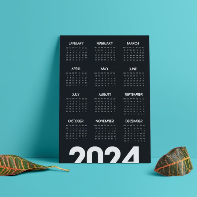 Modernes Elegant 2024 Kalender Schwarz-Weiß Programm (Modern Elegant 2024 Calendar Black And White Program)