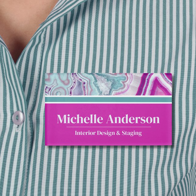 Modernes Elegant Agate Stilvoll Namenschild (Modern Elegant Teal Magenta Agate Stone Stylish Name Tag)