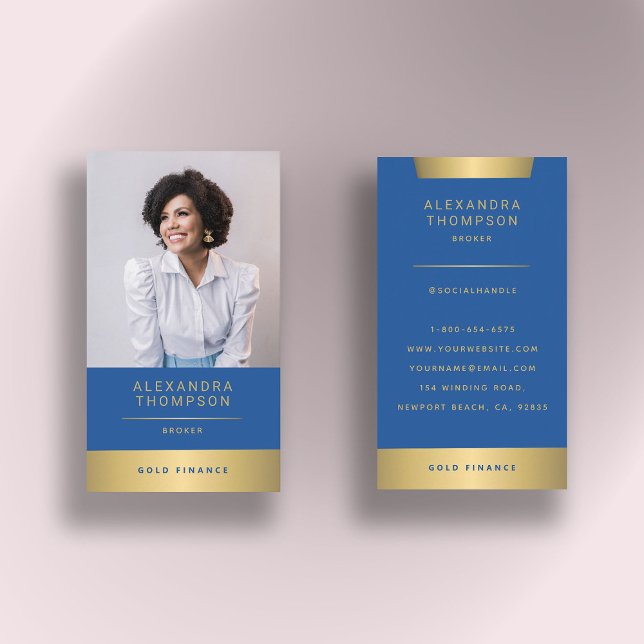 Modernes Elegant Blue Gold CEO Berufliches Foto Visitenkarte (real estate photo business card sky blue gold elegant simple modern professional broker agent classy)