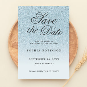 Modernes Elegant Blue Save the Date Sweet 16