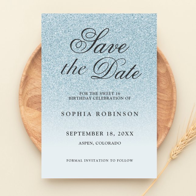 Modernes Elegant Blue Save the Date Sweet 16 (Von Creator hochgeladen)