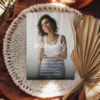 Modernes Elegant Hello Thirty Birthday Foto Script Einladung