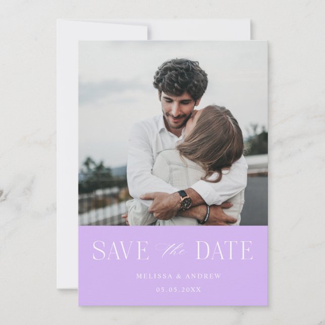 Modernes Elegant Save the Date Lavender (Vorderseite)