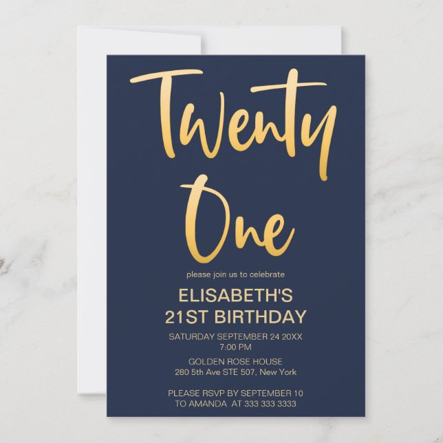 Modernes Elegant Simple Navy 21. Geburtstag Party Einladung (Vorderseite)