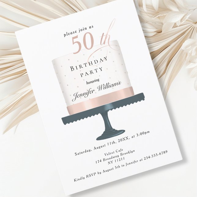 Modernes, elegante Einladung zum Geburtstag (Modern, elegant, white, birthday cake invitation.)