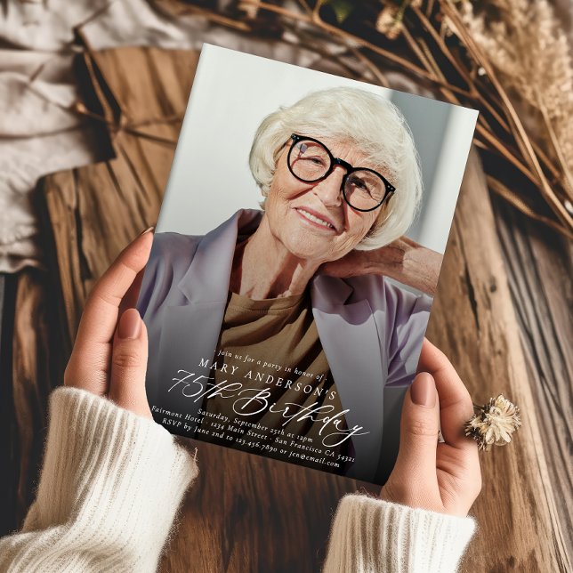 Modernes elegantes 75. Geburtstagsparty-Foto Einladung (Von Creator hochgeladen)