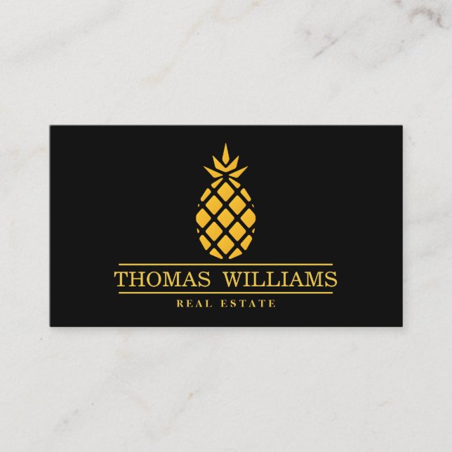 Modernes elegantes Ananas-Logo auf schwarzem Hinte Visitenkarte (Vorderseite)