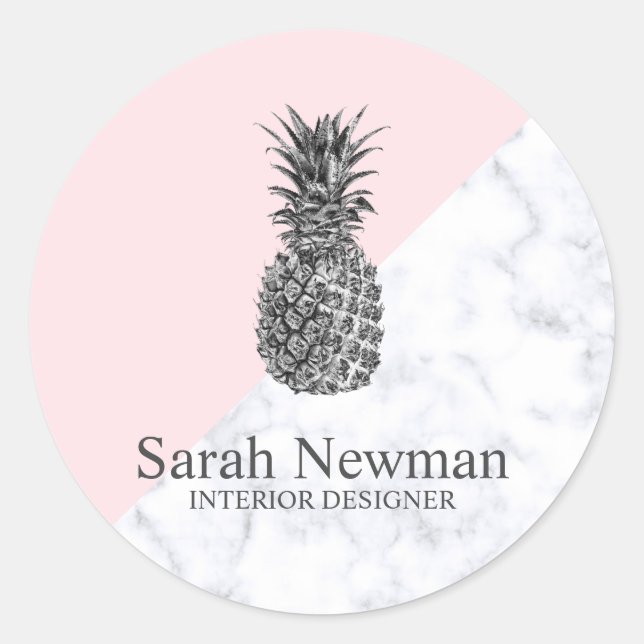 Modernes, elegantes Ananas-Rosa Runder Aufkleber (Vorderseite)