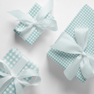 Modernes Elegantes Aqua Blue Gingham Karo Pattern Geschenkpapier Set