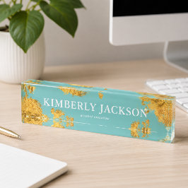 Modernes, elegantes Aquamarines Aqua Gold Desk Nam Namensplakette