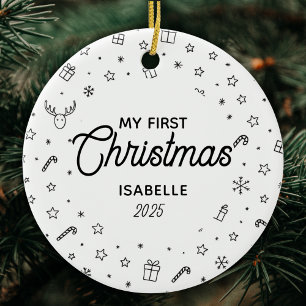 Modernes elegantes Baby First Christmas Foto Keramik Ornament