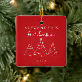 Modernes elegantes Baby First Red Christmas Foto Keramikornament