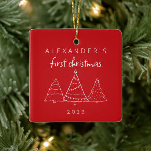 Modernes elegantes Baby First Red Christmas Foto Keramikornament