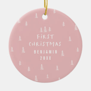 Modernes, elegantes Baby First Weihnachten pink Keramik Ornament