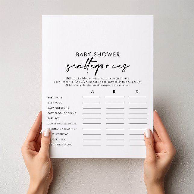 Modernes elegantes Baby Shower Scattegories Game (Von Creator hochgeladen)