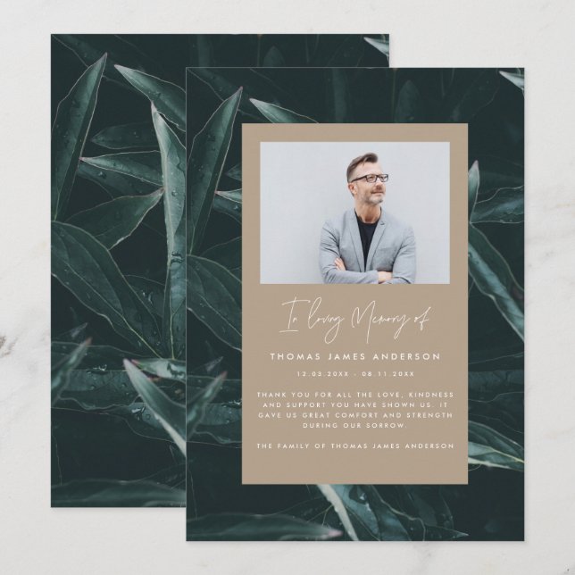 Modernes, elegantes Beileid Trauer Erinnerung Foto (Vorne/Hinten)