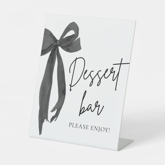 Modernes Elegantes Black Bow Dessert Bar Sign Sockelschild (Vorderseite)