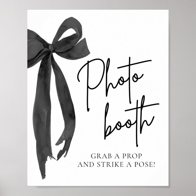 Modernes elegantes Black Bow Foto Booth Sign Poster (Vorne)