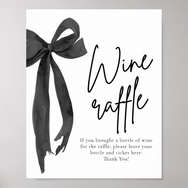 Modernes Elegantes Black Bow Raffle Spielzeichen Poster (Vorne)
