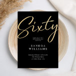 Modernes elegantes Black Gold 60. Geburtstag Einladung<br><div class="desc">Erstellen Sie Ihre eigenen personalisierten 60. Geburtstagsfeier-Einladungen mit minimalistischer Schrift-Typografie in Goldfarbe.</div>