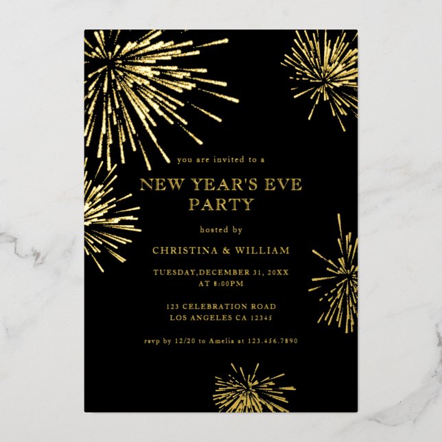 Modernes elegantes Black Gold New Year's Eve Party Folieneinladung (Vorderseite)