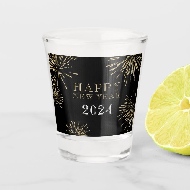 Modernes elegantes Black Gold New Year's Eve Party Schnapsglas (Vorderseite)